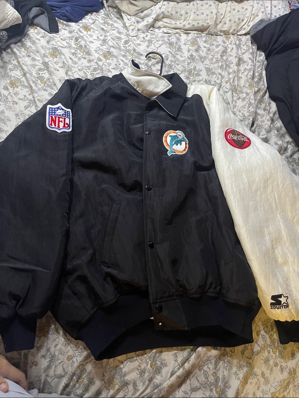 STARTER Black and White Miami Dolphins Patch Jacket